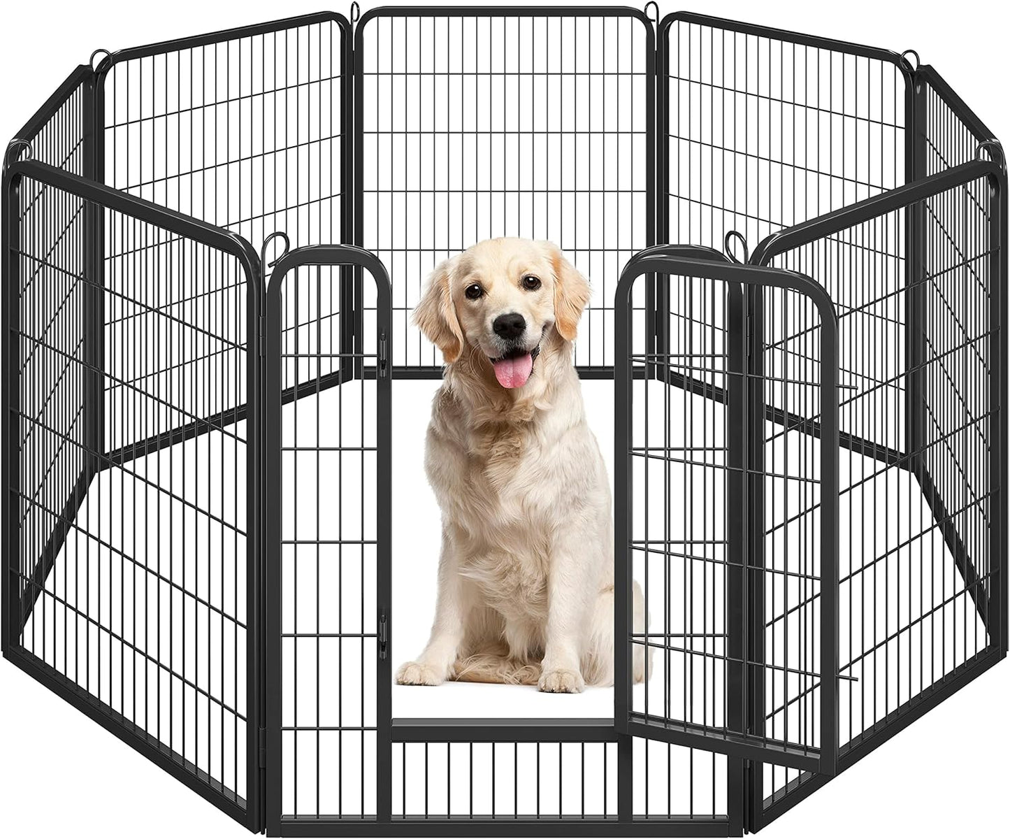 Wide Panel Dog Playpen, 8 Panels 40 Inch High Pet Pen with Gate, Portable Indoor Outdoor Fence for Medium/Large Breed Dogs