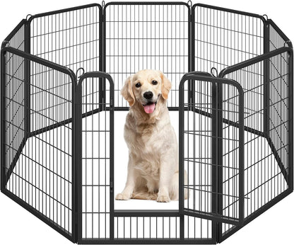 Wide Panel Dog Playpen, 8 Panels 40 Inch High Pet Pen with Gate, Portable Indoor Outdoor Fence for Medium/Large Breed Dogs