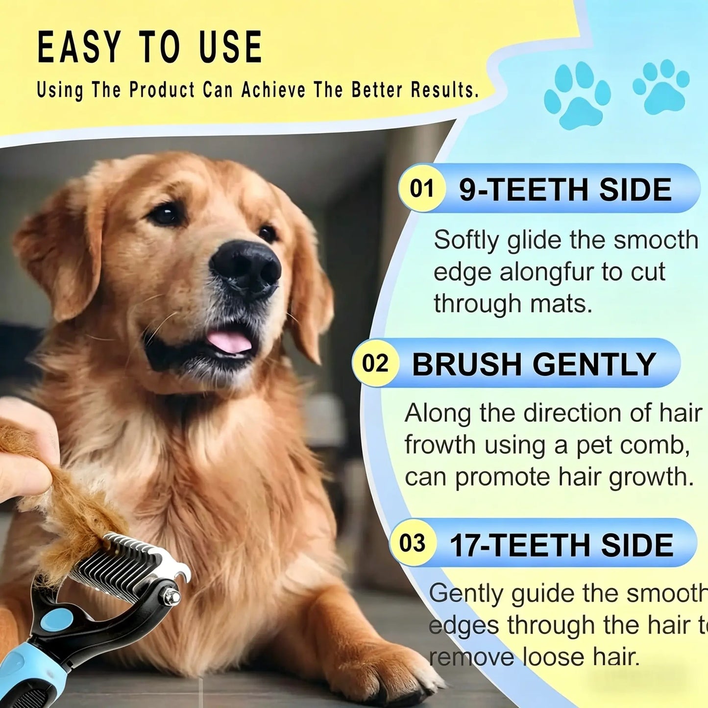 Professional Pet Dematting Comb – Dual-Sided Brush That Removes Knots & Undercoat Without Hurting Your Pet