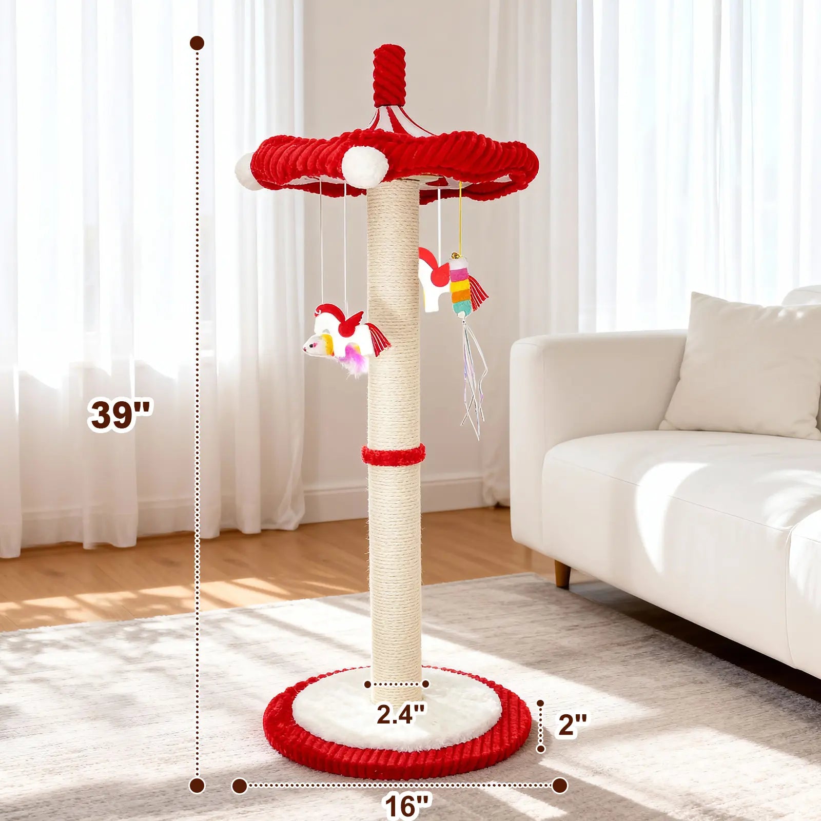 Premium Cat Activity Tower – Tall Sisal Scratching Post with Interactive Hanging Toys