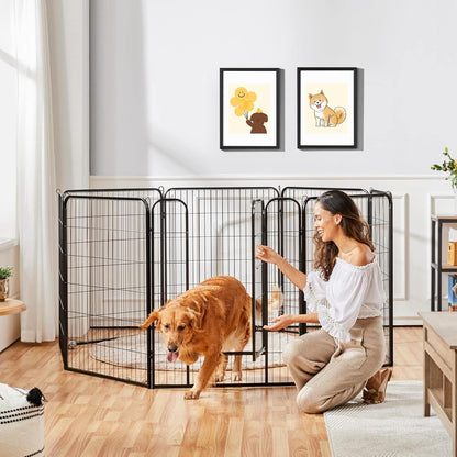 Wide Panel Dog Playpen, 8 Panels 40 Inch High Pet Pen with Gate, Portable Indoor Outdoor Fence for Medium/Large Breed Dogs