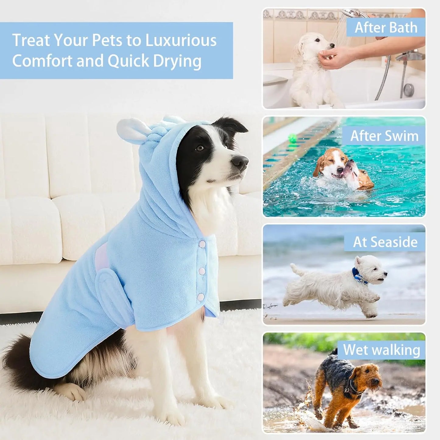 Quick-Dry Dog Bathrobe | Soft Absorbent Pet Towel Robe