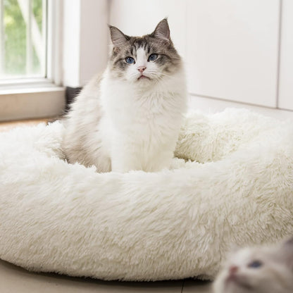 Calming Donut Pet Bed – Ultra-Soft Plush Faux Fur, Anxiety & Joint Relief for Dogs and Cats | Multiple Sizes