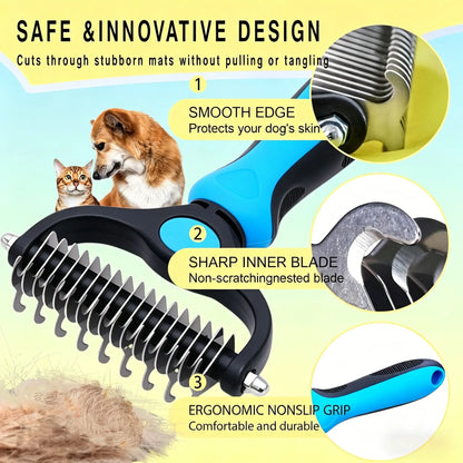 Professional Pet Dematting Comb – Dual-Sided Brush That Removes Knots & Undercoat Without Hurting Your Pet