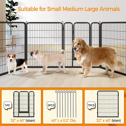 Wide Panel Dog Playpen, 8 Panels 40 Inch High Pet Pen with Gate, Portable Indoor Outdoor Fence for Medium/Large Breed Dogs