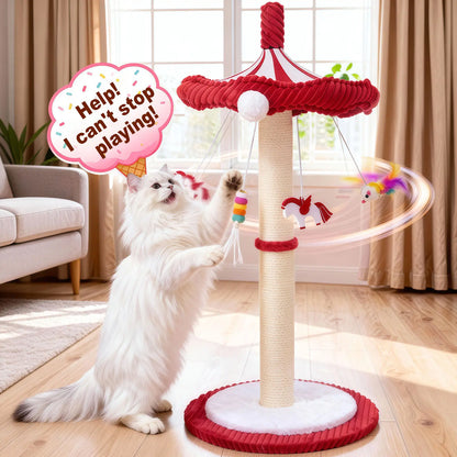 Premium Cat Activity Tower – Tall Sisal Scratching Post with Interactive Hanging Toys