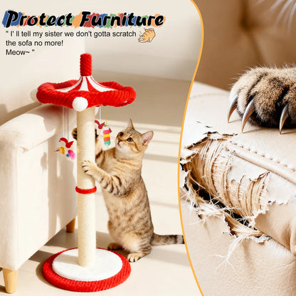 Premium Cat Activity Tower – Tall Sisal Scratching Post with Interactive Hanging Toys