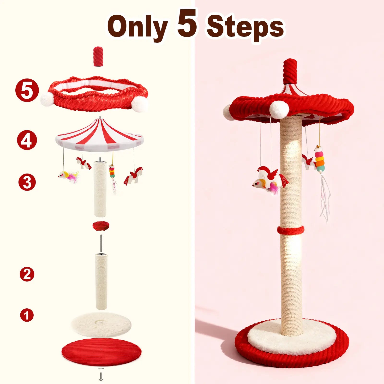 Premium Cat Activity Tower – Tall Sisal Scratching Post with Interactive Hanging Toys