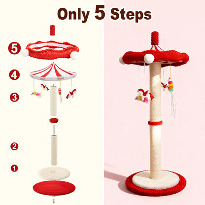 Premium Cat Activity Tower – Tall Sisal Scratching Post with Interactive Hanging Toys