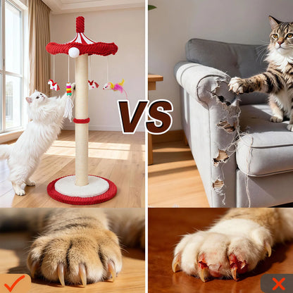 Premium Cat Activity Tower – Tall Sisal Scratching Post with Interactive Hanging Toys