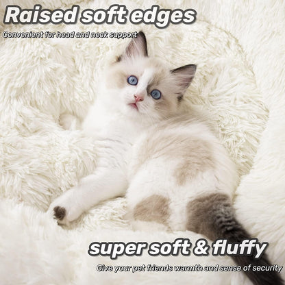 Calming Donut Pet Bed – Ultra-Soft Plush Faux Fur, Anxiety & Joint Relief for Dogs and Cats | Multiple Sizes